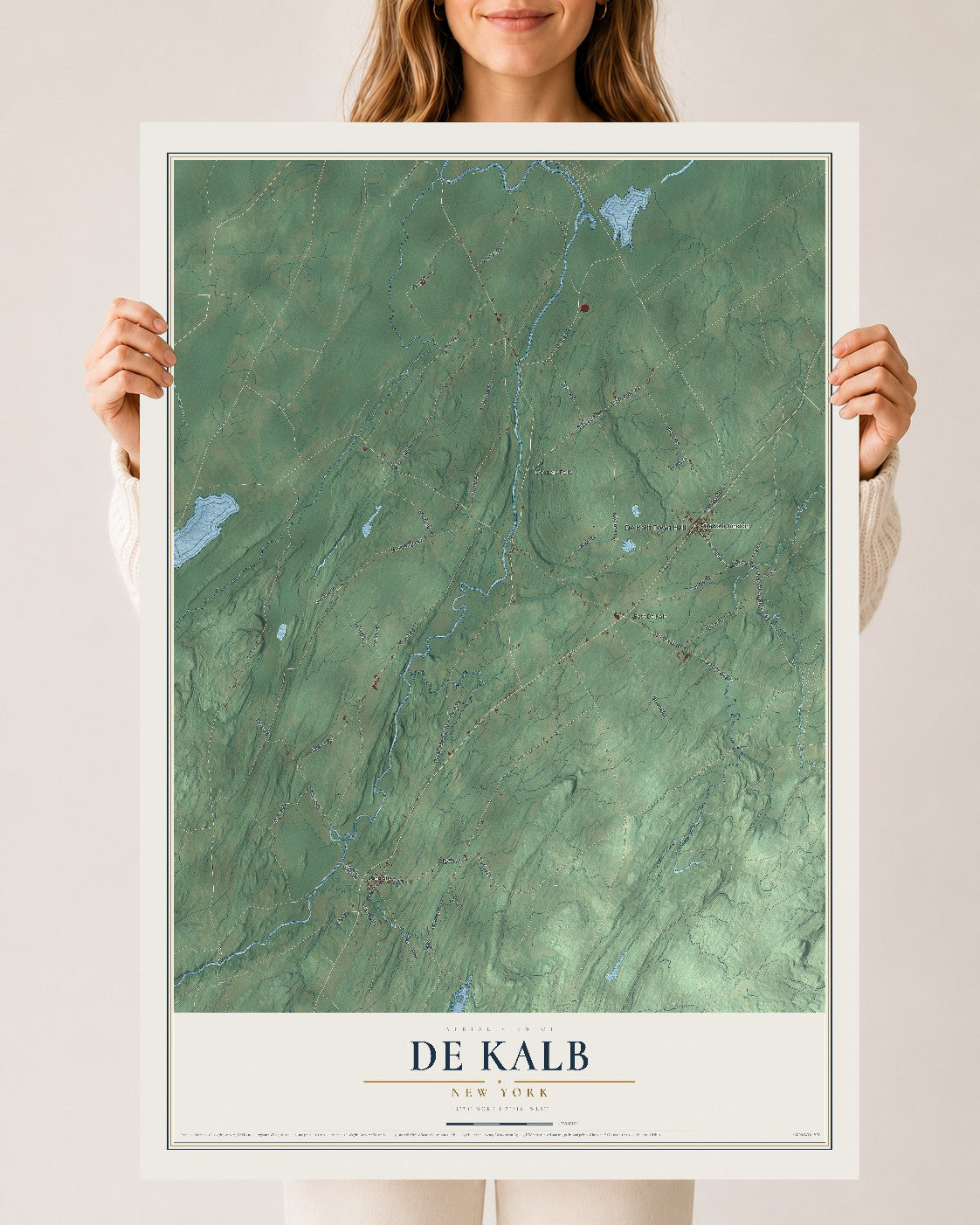 De Kalb, New York map print, 24" x 36" Archival Matte Print mockup