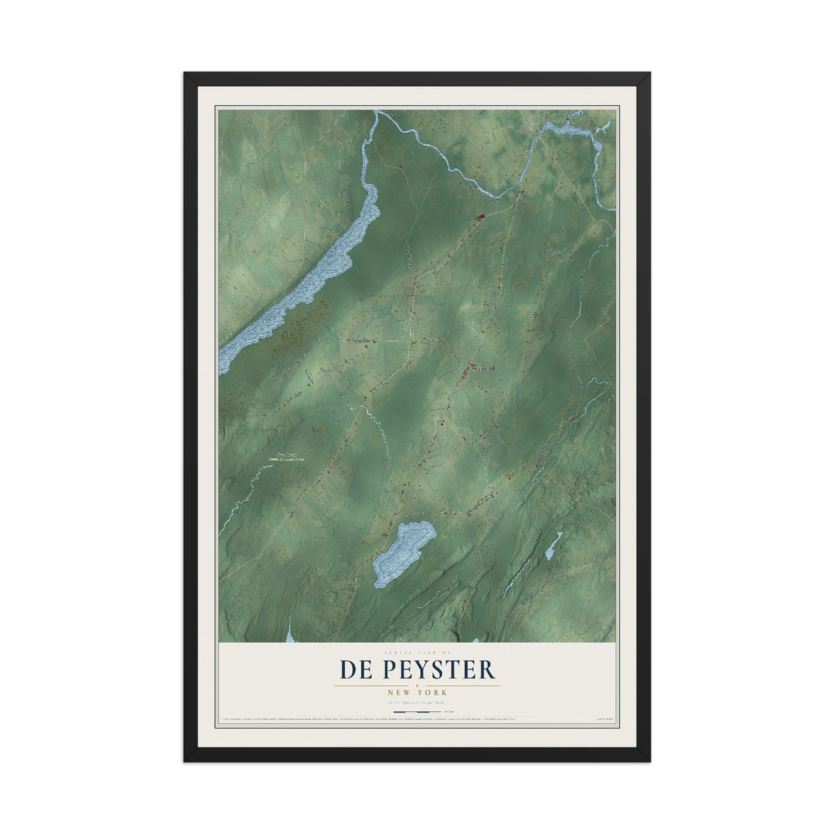 De Peyster, New York map print, 12" x 18" W/ Black Ayous Wood Frame mockup