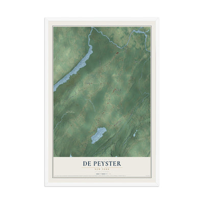 De Peyster, New York map print, 12" x 18" W/ White Ayous Wood Frame mockup