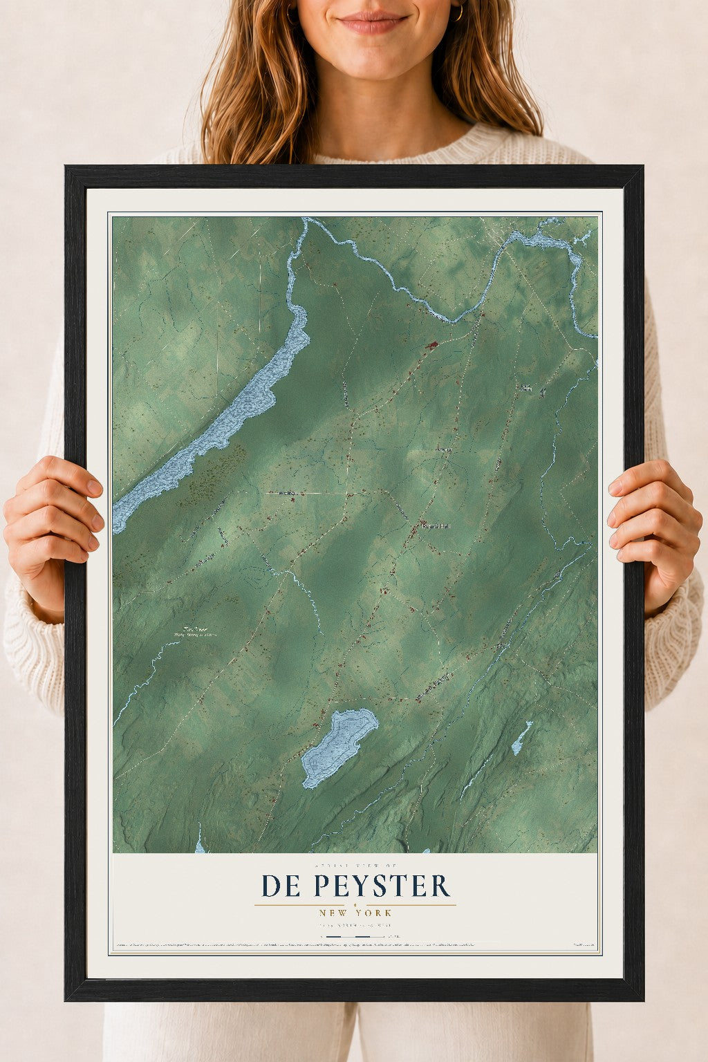 De Peyster, New York map print, 18" x 24" W/ Black Ayous Wood Frame mockup