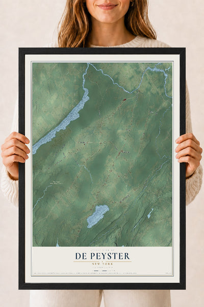 De Peyster, New York map print, 18" x 24" W/ Black Ayous Wood Frame mockup