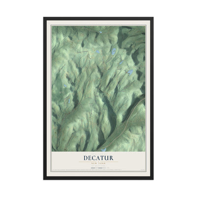 Decatur, New York map print, 12" x 18" W/ Black Ayous Wood Frame mockup