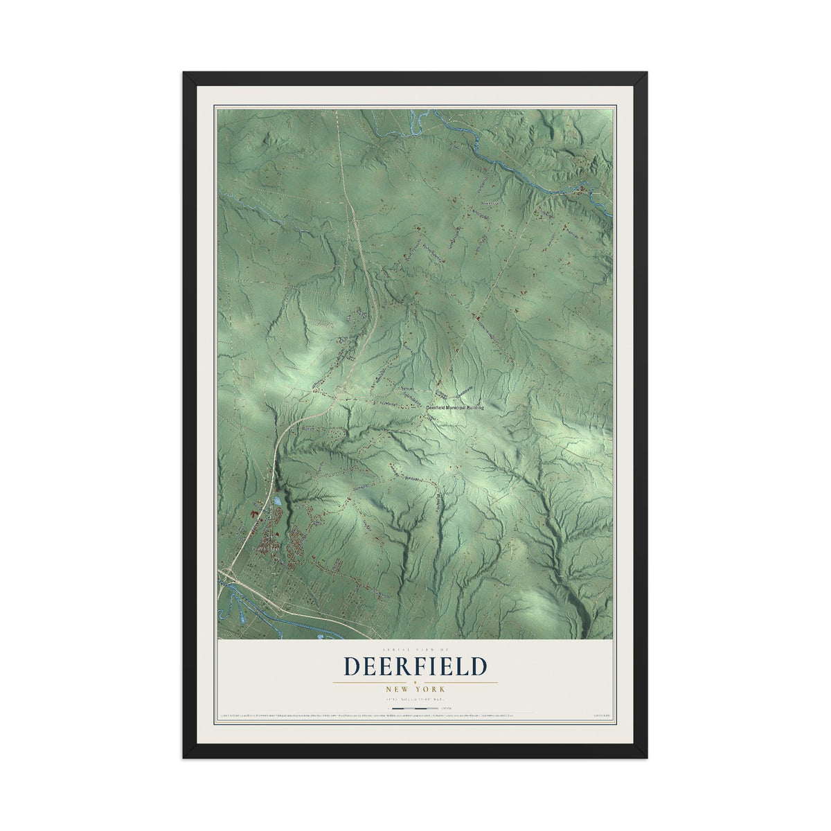 Deerfield, New York map print, 12" x 18" W/ Black Ayous Wood Frame mockup