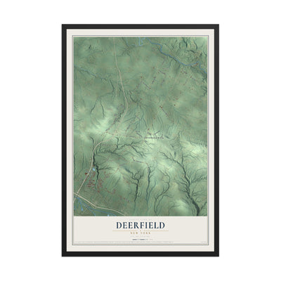 Deerfield, New York map print, 12" x 18" W/ Black Ayous Wood Frame mockup