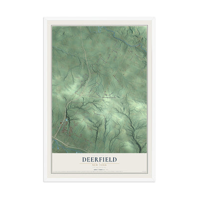 Deerfield, New York map print, 12" x 18" W/ White Ayous Wood Frame mockup