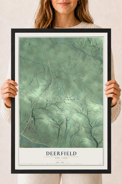 Deerfield, New York map print, 18" x 24" W/ Black Ayous Wood Frame mockup