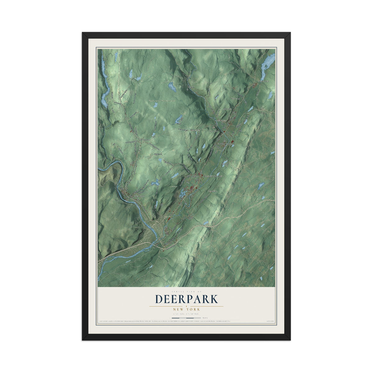 Deerpark, New York map print, 12" x 18" W/ Black Ayous Wood Frame mockup