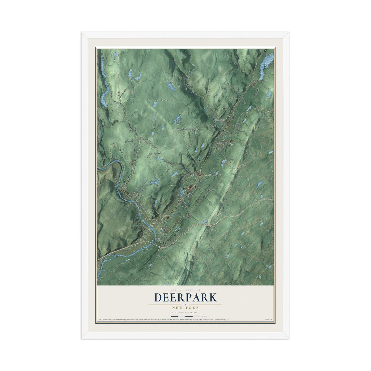 Deerpark, New York map print, 12" x 18" W/ White Ayous Wood Frame mockup