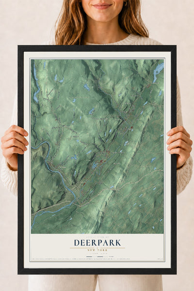 Deerpark, New York map print, 18" x 24" W/ Black Ayous Wood Frame mockup