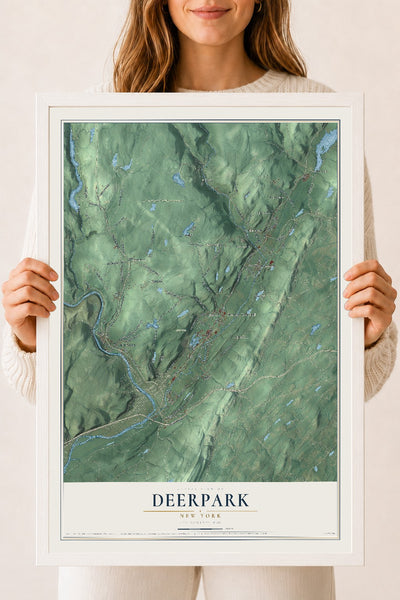 Deerpark, New York map print, 18" x 24" W/ White Ayous Wood Frame mockup