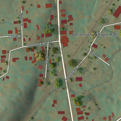 Close-up of the map of Delanson, New York print showing street and building detail