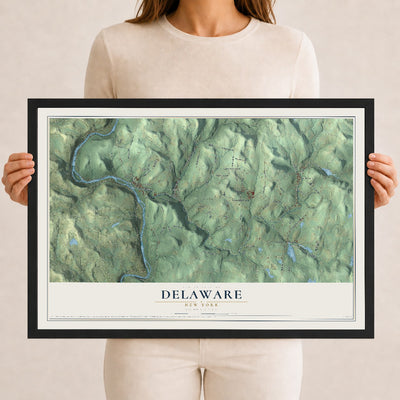 Delaware, New York map print, 12" x 18" W/ Black Ayous Wood Frame mockup