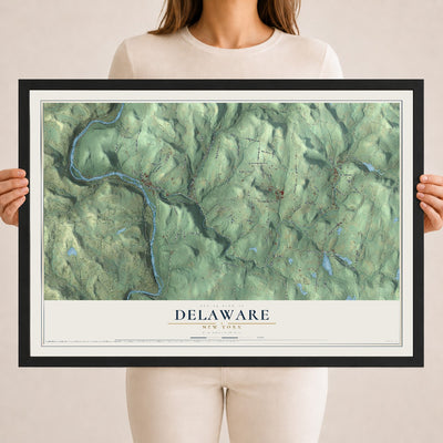 Delaware, New York map print, 18" x 24" W/ Black Ayous Wood Frame mockup