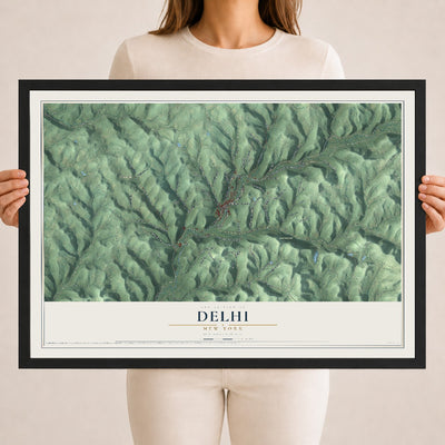 Delhi, New York map print, 18" x 24" W/ Black Ayous Wood Frame mockup