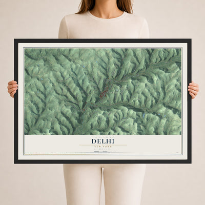Delhi, New York map print, 24" x 36" W/ Black Ayous Wood Frame mockup