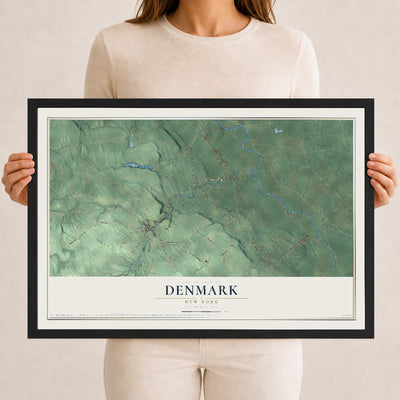 Denmark, New York map print, 12" x 18" W/ Black Ayous Wood Frame mockup