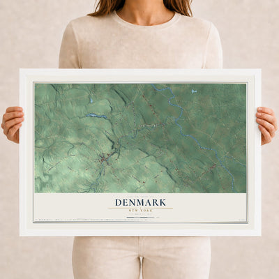 Denmark, New York map print, 12" x 18" W/ White Ayous Wood Frame mockup