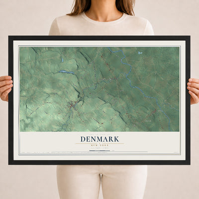 Denmark, New York map print, 18" x 24" W/ Black Ayous Wood Frame mockup