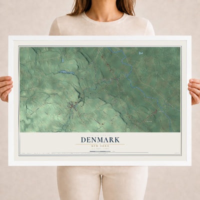 Denmark, New York map print, 18" x 24" W/ White Ayous Wood Frame mockup