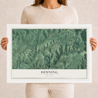 Denning, New York map print, 12" x 18" W/ White Ayous Wood Frame mockup