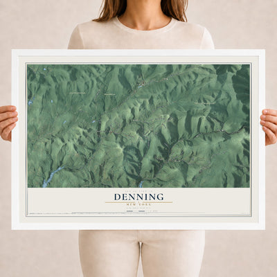 Denning, New York map print, 18" x 24" W/ White Ayous Wood Frame mockup