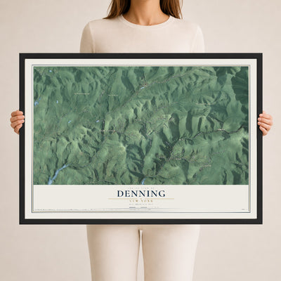 Denning, New York map print, 24" x 36" W/ Black Ayous Wood Frame mockup