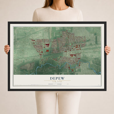 Depew, New York map print, 24" x 36" W/ Black Ayous Wood Frame mockup