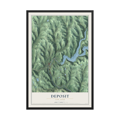 Deposit, New York map print, 12" x 18" W/ Black Ayous Wood Frame mockup