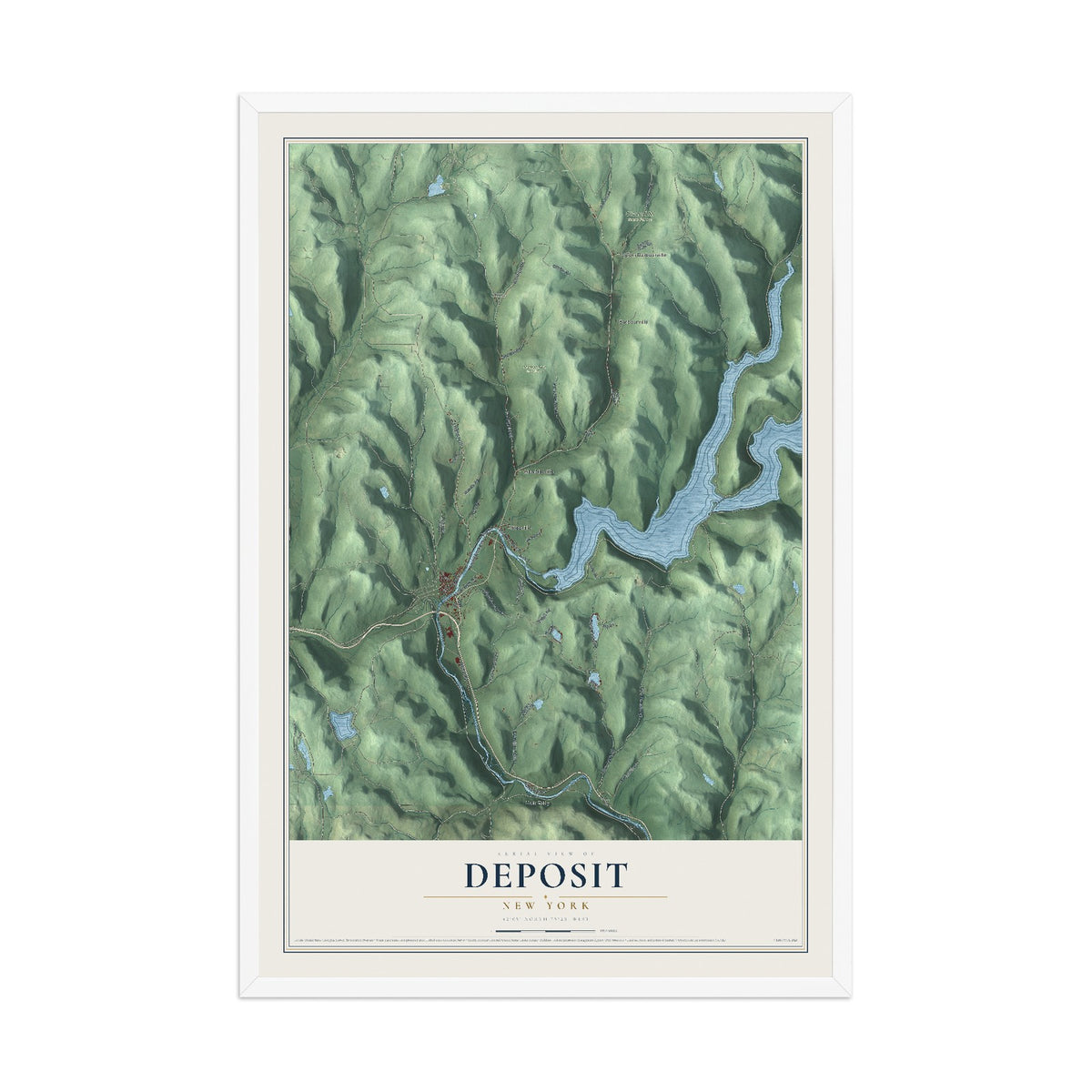 Deposit, New York map print, 12" x 18" W/ White Ayous Wood Frame mockup