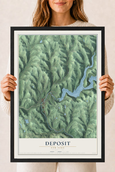 Deposit, New York map print, 18" x 24" W/ Black Ayous Wood Frame mockup