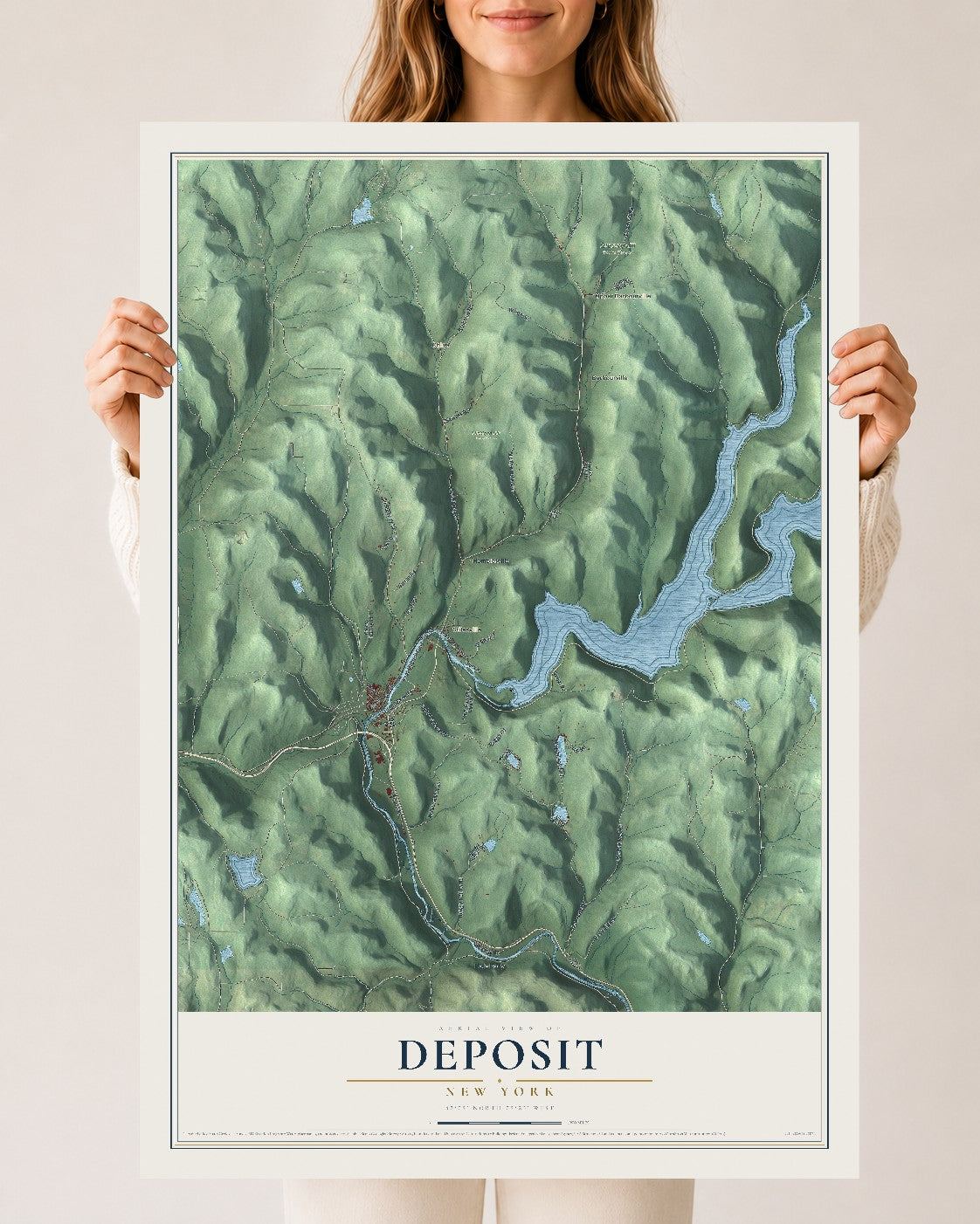 Deposit, New York map print, 24" x 36" Archival Matte Print mockup