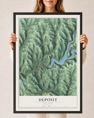 Deposit, New York map print, 24" x 36" W/ Black Ayous Wood Frame mockup
