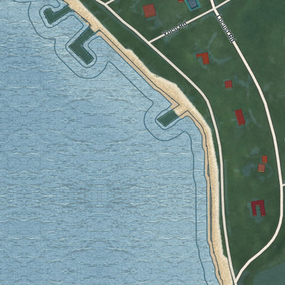 Close-up of the map of Dering Harbor, New York print showing street and building detail