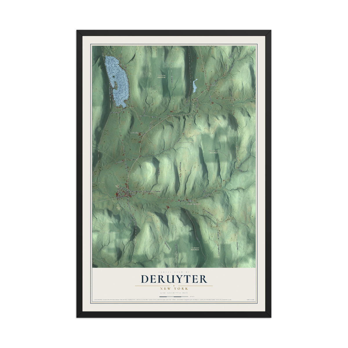 DeRuyter, New York map print, 12" x 18" W/ Black Ayous Wood Frame mockup