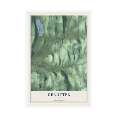 DeRuyter, New York map print, 12" x 18" W/ White Ayous Wood Frame mockup