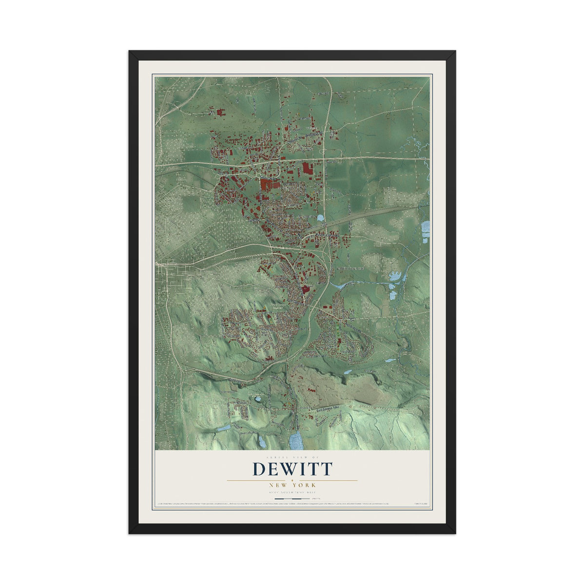 DeWitt, New York map print, 12" x 18" W/ Black Ayous Wood Frame mockup