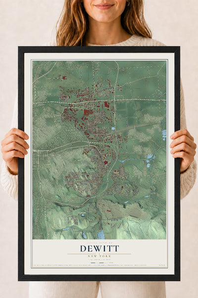 DeWitt, New York map print, 18" x 24" W/ Black Ayous Wood Frame mockup