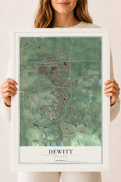 DeWitt, New York map print, 18" x 24" W/ White Ayous Wood Frame mockup