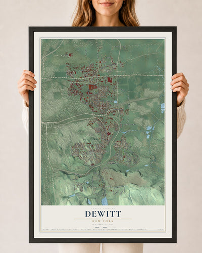 DeWitt, New York map print, 24" x 36" W/ Black Ayous Wood Frame mockup