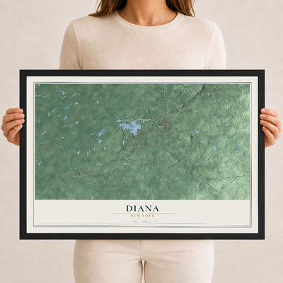 Diana, New York map print, 12" x 18" W/ Black Ayous Wood Frame mockup