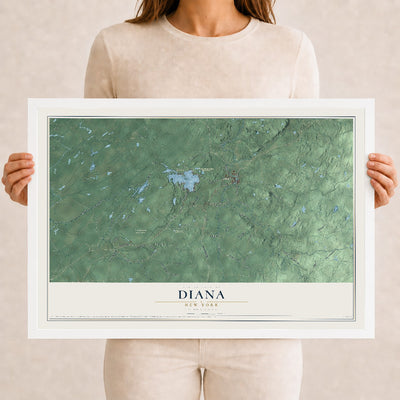 Diana, New York map print, 12" x 18" W/ White Ayous Wood Frame mockup