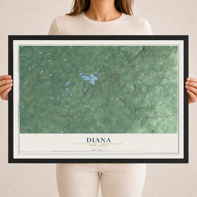 Diana, New York map print, 18" x 24" W/ Black Ayous Wood Frame mockup