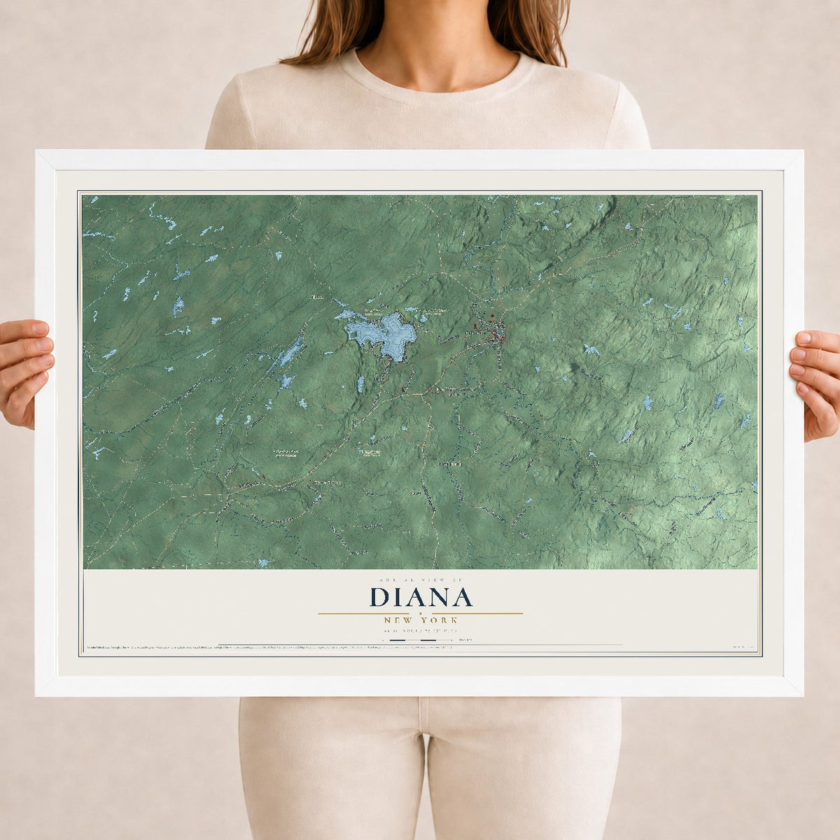 Diana, New York map print, 18" x 24" W/ White Ayous Wood Frame mockup