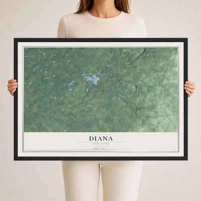 Diana, New York map print, 24" x 36" W/ Black Ayous Wood Frame mockup