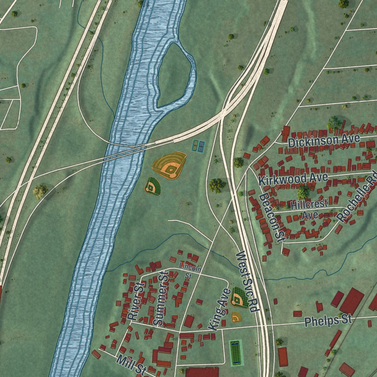 Close-up 1 of the Dickinson Town (Broome County), New York map artwork