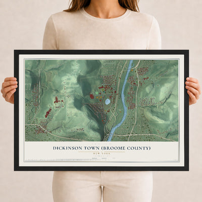 Dickinson Town (Broome County), New York map print, 12" x 18" W/ Black Ayous Wood Frame mockup
