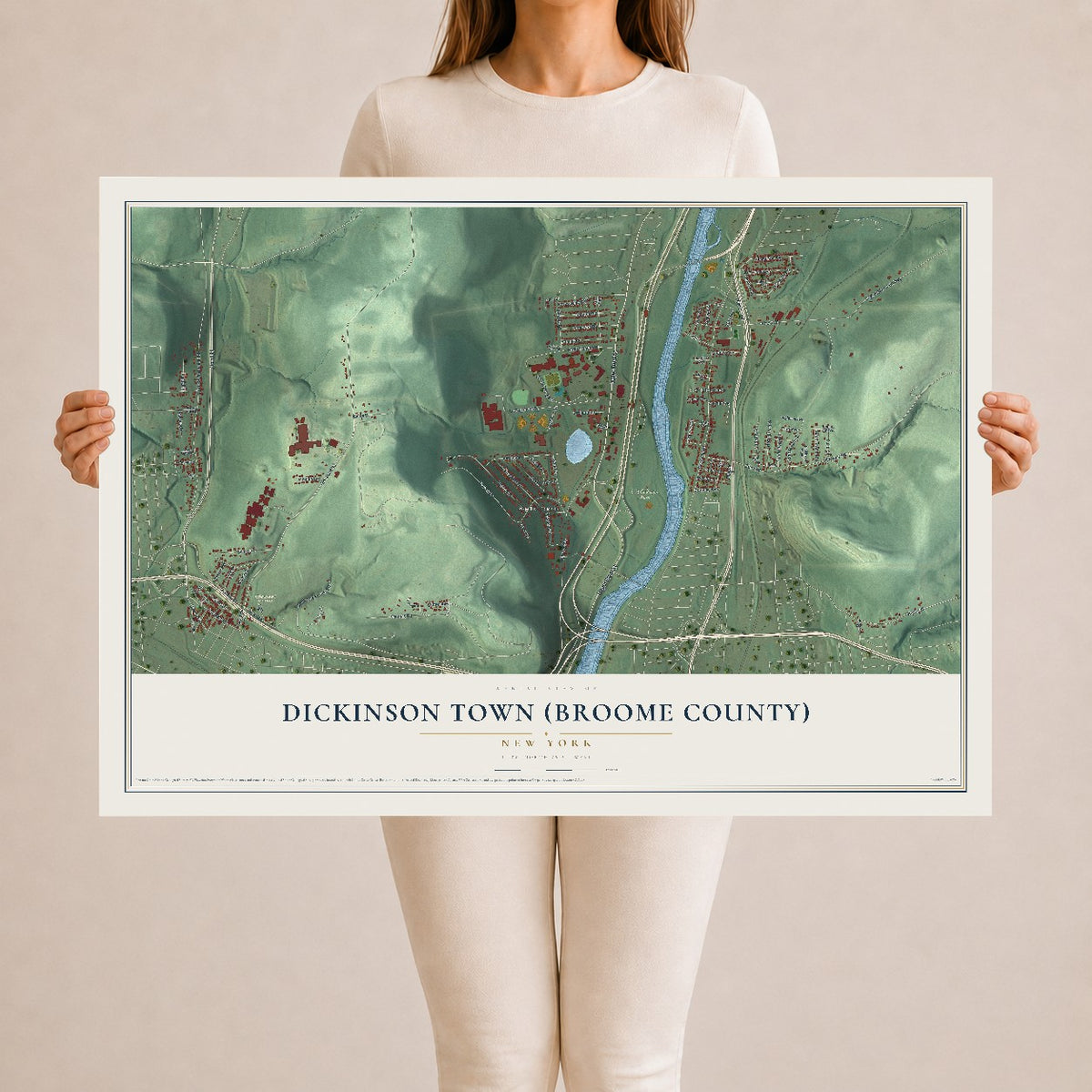 Dickinson Town (Broome County), New York map print, 24" x 36" Archival Matte Print mockup