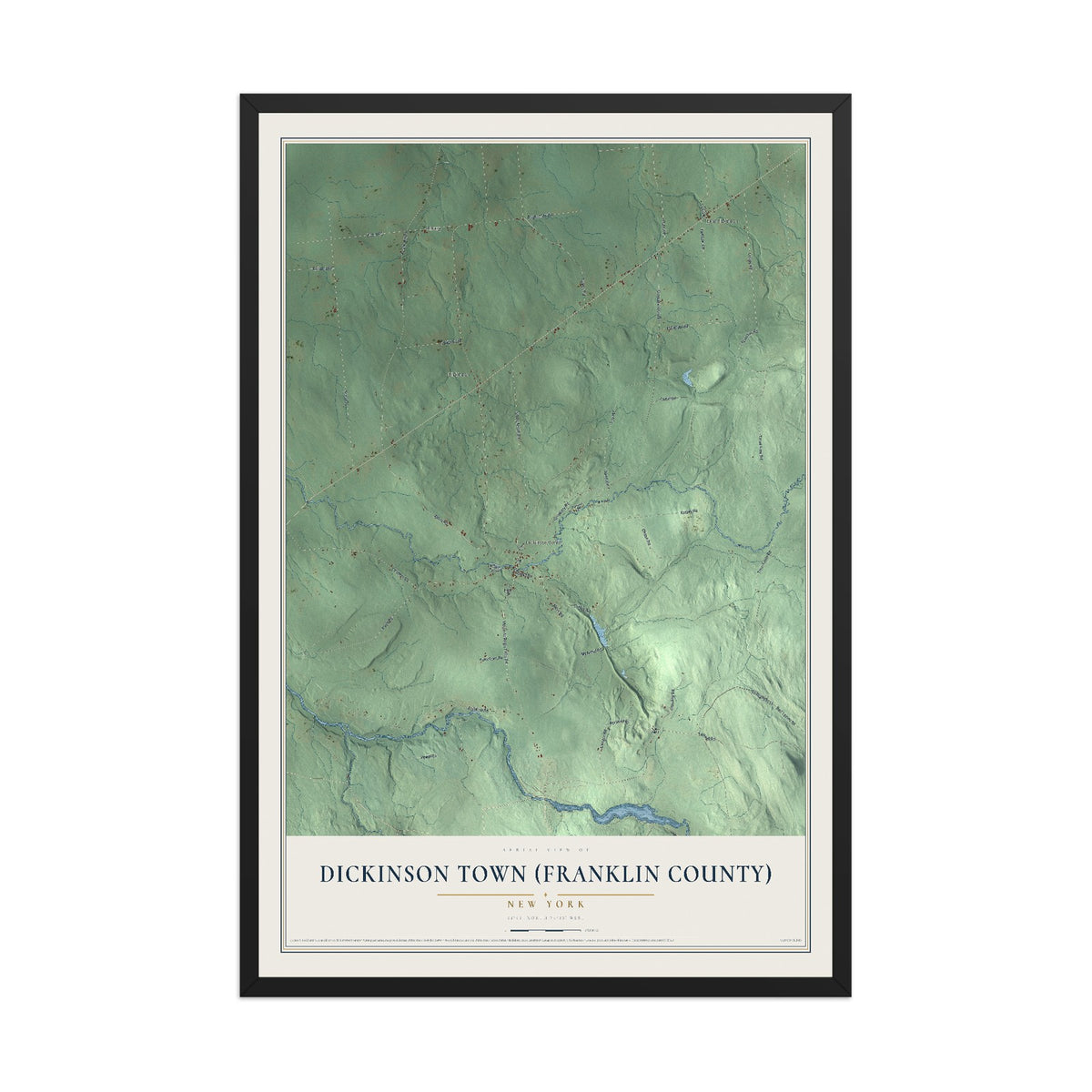 Dickinson Town (Franklin County), New York map print, 12" x 18" W/ Black Ayous Wood Frame mockup
