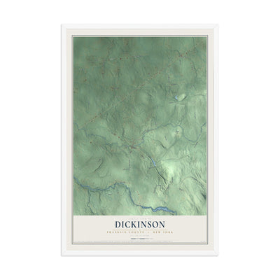 Map of Dickinson, Franklin County, New York, 12 x 18 inch print in a white wood frame