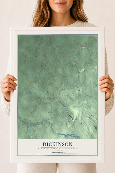 Map of Dickinson, Franklin County, New York, 18 x 24 inch print in a white wood frame